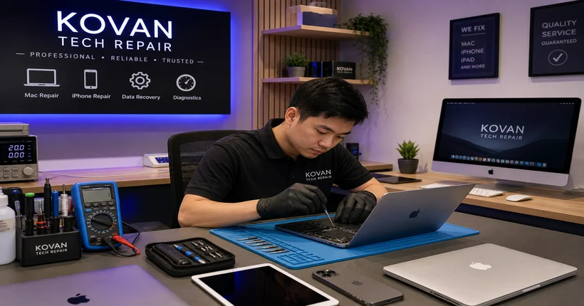 Technician repairing devices at Hitech serving Kovan area