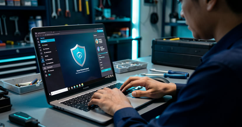 Virus and malware removal in Singapore — HiTech Computer technician scanning a laptop for infection